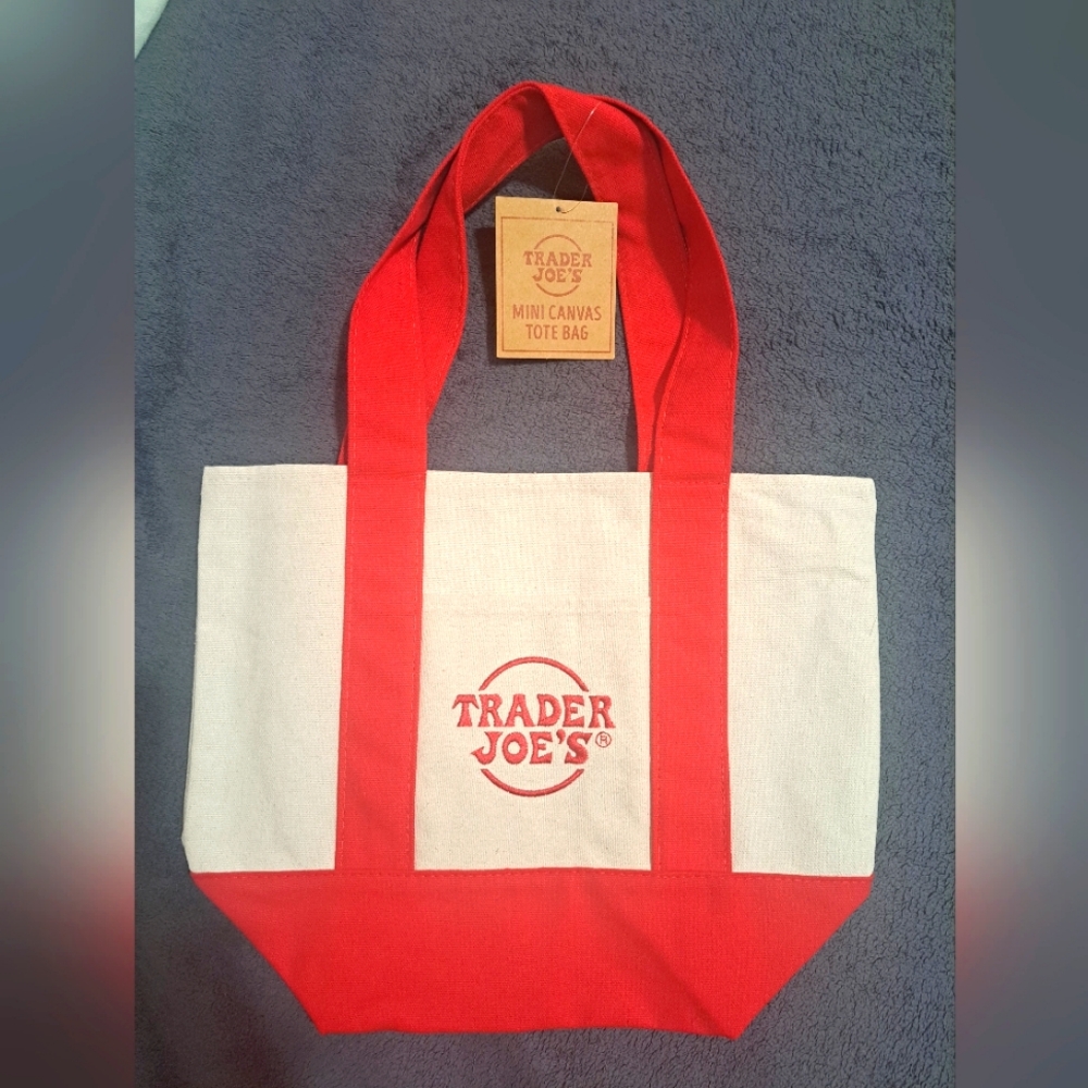 TRADER JOE's Mini Canvas Tote Bag Brand New With Tag RED🔴